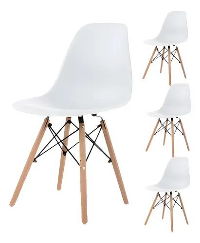 Set 4 Sillas Eames Diseño Minimalista Moderna Comedor Cocina Estructura De La Silla Marrón Asiento Blanco Diseño De La Tela Plastico Kitul Home
