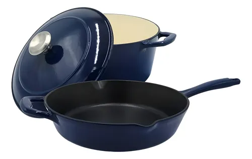 Juego de Cocina Tramontina de Hierro Fundido 3 Piezas: Horno Holandés Esmaltado de 5.2 L y Sartén Profunda de 25 cm. Distribución y Retención de Calor Superior. Compatible con Inducción.