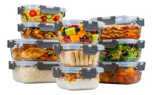 Set 10 Contenedores 20 Piezas Tóper De Vidrio Hermético Con Tapa