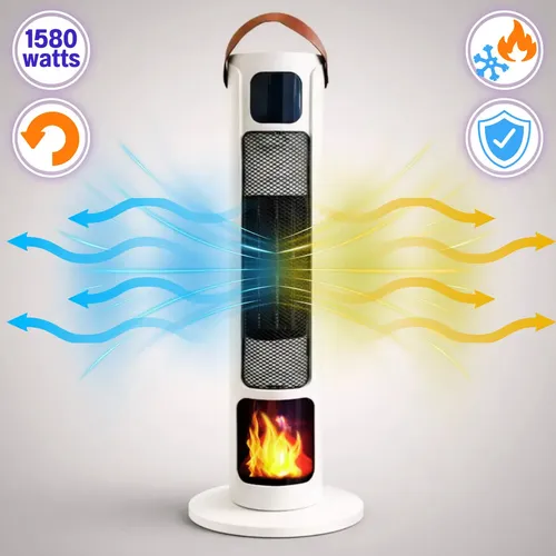 Calefactor eléctrico Para Hogar u Oficina 2en 1 Aire caliente y frio portátil 1580 Watts silencioso color blanco Dosyu DY-NFJ02-C
