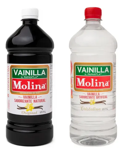 Pack de 2 Vainillas de 1 Litro Cada Una | Contiene 1 Vainilla Natural y 1 Vainilla Cristalina Ideal para Postres con Color | Saborizante Artificial | Sin Azúcar | Kosher | Para Repostería
