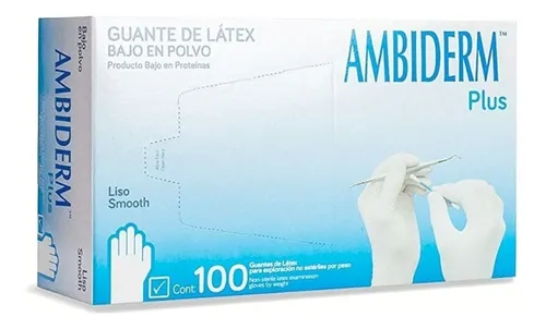 Guantes descartables Ambiderm Plus color azul talle P de látex con polvo x 100 unidades