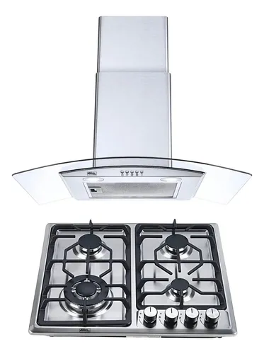 Combo Parrilla Y Campana Vidrio 60 Cm Pared Acero/negro Arol Color Acero P-IN4Q59B y CEREZO