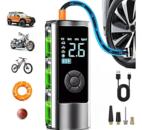 Compresor Aire Portátil Manzanoshop ZXCQB4000 150psi Recargable USB,Compresor Aire Eléctrica Inalámbrico 150psi, Bomba Inflador Llantas,Inflar Auto 5 Modos Con Led Luz Y Pantalla Motocicleta Neumatico