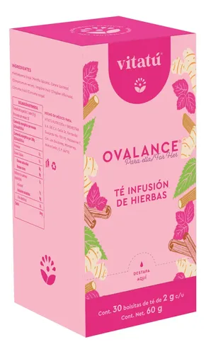 Vitatú | Té Ovalance, Infusión de hierbas diseñado para mujeres con Hierbabuena, Canela, Jengibre, Cúrcuma. Cajita con 30 bolsitas de té de 2g c/u