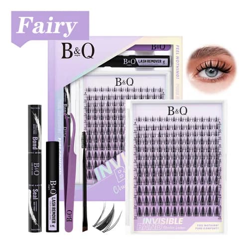 Fairy kit de extensiones de pestañas raíces invisibles B&q adhesivo con sellador con removedor 8-16mm longitudes mixtas bqlash