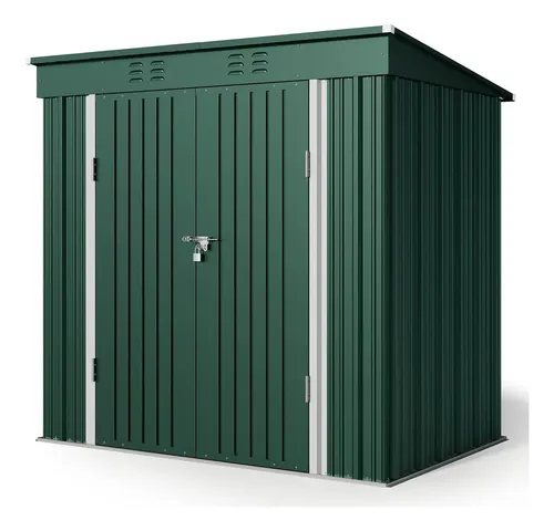 PTAVIV CC10 Cobertizo Exterior Metal Casa Bodega Jardín Almacén Verde 195x131x181cm Anticorrosión Impermeable