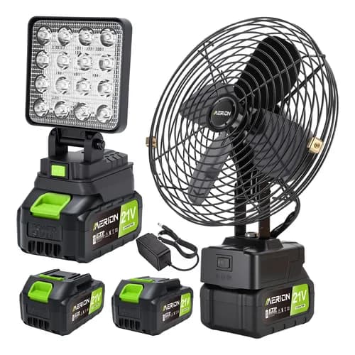 Ventilador Portátil Piso Recargable Inalámbrico Y Lámpara Merion Mer-Fsd-01 Negro