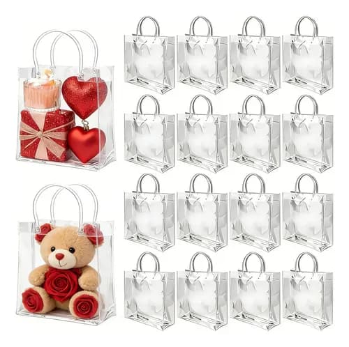 40 piezas Bolsa Con Asa Transparentes 20x20x8cm bolsas de plastico regalos recuerdos para bautizo bolsas para regalo bolsas con asa recuerdos de boda bolsa impermeable Decoraciones para fiestas