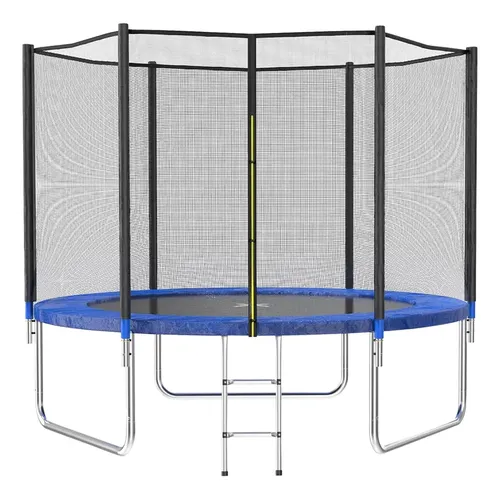 Trampolín Vanlig 10 ft (3.04m) con Red de Seguridad y Cobertor Azul, Lona Negra, Estructura de Acero Galvanizado Anticorrosión, Protección UV y Capacidad Familiar de Carga hasta 180 kg