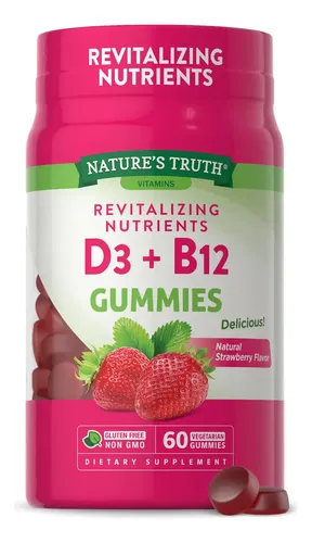Nature's Truth Vitamina D3 + B-12, 60 Gomitas Sin Sabor