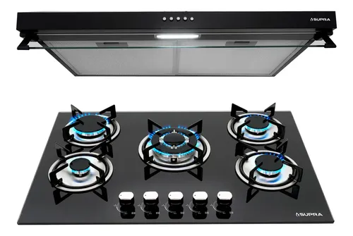 Combo Supra Parrilla Empotrable A Gas Y Campana De Pared Color Negro