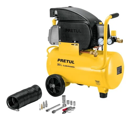 Compresor 20l, 2-1/2 HP + Pretul COMP-KIT20P2, Color Amarillo, Fase eléctrica Monofásica, Frecuencia 60 Hz