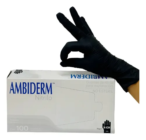 Guantes descartables antideslizantes Ambiderm Soft color negro talle XS de nitrilo x 100 unidades