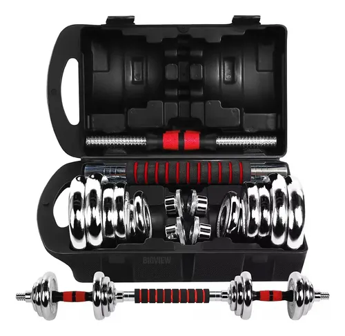 Bigview Kit de Mancuernas Ajustables 20kg con Barra y Discos - Juego de Pesas Armables Seguras para Ejercicio en Casa o Gimnasio, Set de Pesas para Hacer Ejercicio