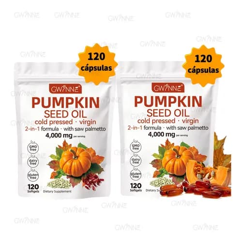 Gwynne 4000mg Cápsulas De Aceite De Semilla De Calabaza,fórmula 2-en-1 Con Saw Palmetto Para El Crecimiento Del Cabello & Salud Del Cuero Cabellu Prensado En Frío,rico En Ácidos Grasos 120cápsula 2pcs