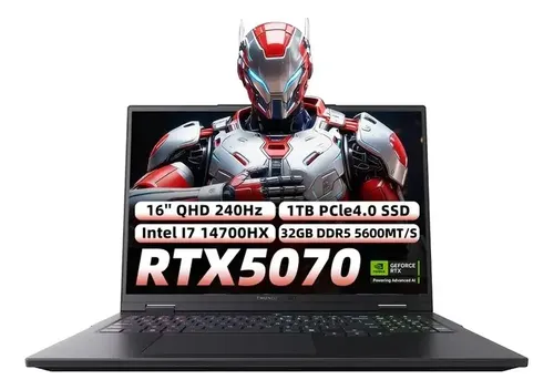 Laptop Gamer THUNDEROBOT RZ16 Potente RTX 5070 Procesador i7-14700HX Pantalla QHD 240Hz 32GB RAM 1TB SSD Teclado Español Windows 11 Pro