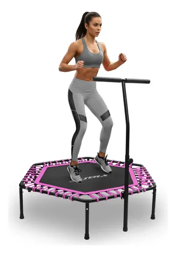 Trampolin Ejercicio Aerobico Altera Fitness Hexagonal de 50 pulgadas Con Barra Agarradera Gym Jumping Aerobics 127 cm Color Rosa