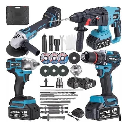 Amyzavls® Kit Inalambrico Taladro Martillo Esmeriladora Llave Impacto