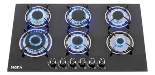 Parrilla Empotrable Cristal Templado Estufa 6 Quemadores Gas Color Negro