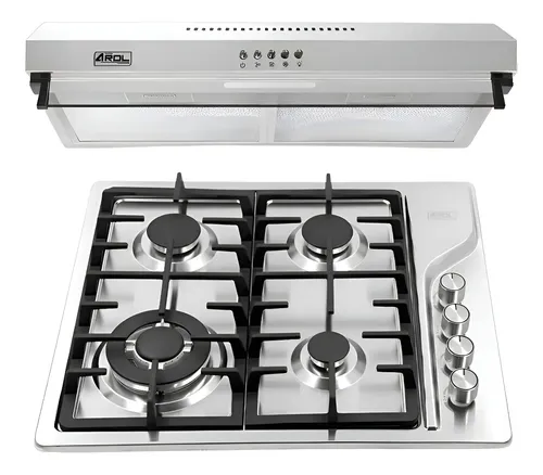 Combo Parrilla y Campana Slim 60 cm Acero Inoxidable AROL P-IN4Q59A y CSI-60AI, 4 Quemadores, Empotrables, Gas LP/Natural, 3 Velocidades