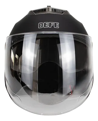 Casco motocicleta abierto 3/4 visera doble Hd abatible dot color negro mate L diseño lisa Defe