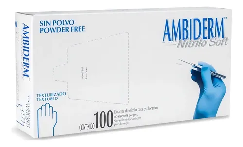 Guantes descartables antideslizantes Ambiderm Soft color azul talle G de nitrilo x 100 unidades