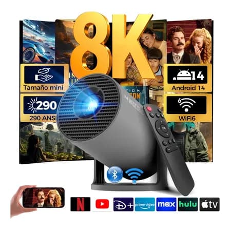 Magcubic Proyector 8k Mini Portatil Hy300pro Led 290ansi Android14 Smart Tv Inteligente Dual Wifi6 Bluetooth 5.4 Hdmi, Usb Con App, Android Ios Gris