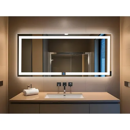 Espejo Led Rectangular Touch Espejo Sin Marco 120x52 Cm | Luz Led Frontal Y Trasera Regulable, 3 Temperaturas De Color, Espejo Cuerpo Completo, Rectangular Grande, Ideal Para Baño Moderno Blanco