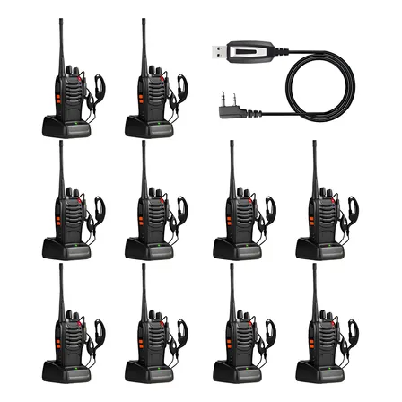 10 Radios Walkie Talkie Bf-888s Linterna Uhf Grupogrupo 5km Con Audífonos Negro