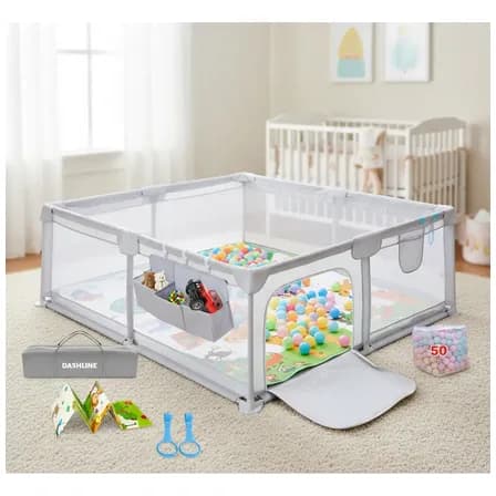 Mamaease® Corralito Gris Mamaease 180x150x65cm Lavable Con Accesorios Y Pelotas Incluidas