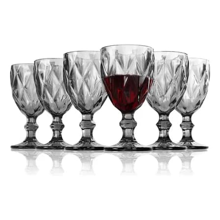 Set De 6 Copas Vidrio Diamante Vino Agua 11oz 330ml