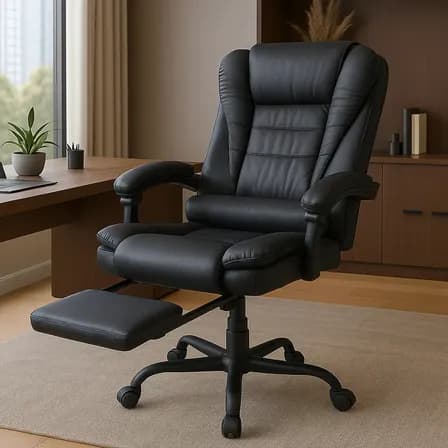 Silla Ejecutiva De Escritorio Ergonómica Reclinable X-pross Con Reposapiés Apoyo Lumbar Giratoria Cómoda Para Oficina U Hogar Altura Ajustable Color Negro Cuero Sintético