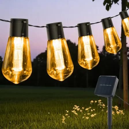Guirnalda De Luces Led Solar Exterior 10m 32.8ft 30 Focos Serie De Luz Vintage Navidad Decorativas Jardin Iluminacion Blanco Cálido