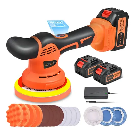 Goxawee Pulidor Para Auto Ajustable Herramienta Automotriz 600w Pulidora Orbital Sin Cable 9mm Chasis 6inch Con 2 Baterías 2000mah Naranja