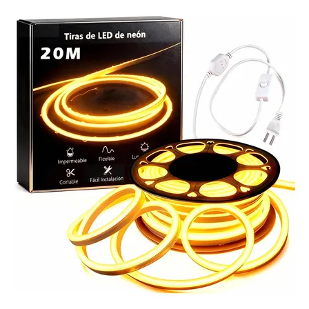 Tira Led Neón Blanca Cálida 20m Flex Ip65 Ac110-130v