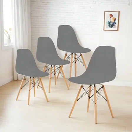 Set X 4 Sillas Comedor Tipo Eames Minimalistas Reforzadas Estructura De La Silla Negro Asiento Gris Oscuro Marrón Claro