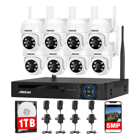 5mp Kit 8 Cámaras De Seguridad Wifi Ptz 360° Nvr 1tb Blanco
