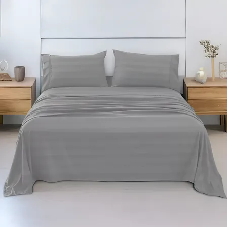 Juego De Sábanas Matrimonial 3000 Hilos Egipcian Premium Color Gris Diseño De La Tela Rayas