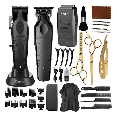 Kit De Cortadora De Pelo Kemei 2296+2299+1102 Negro, Cortapelos De Peluquería, Recortadoras Eléctricas Recargables Para... 2296y2299y1102
