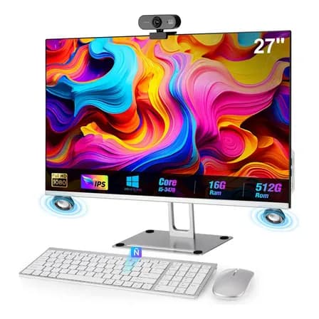 27'' All In One Pc Computador Core 16gb Ram+512gb Ssd+cámara, All In One Pc Computador Con Hdmi, Bluetooth 4.1, Wifi De... Plateado