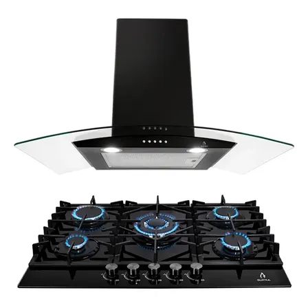 Combo Supra Campana Pared 76 Cm+ Parrilla A Gas Empotrable Color Negro