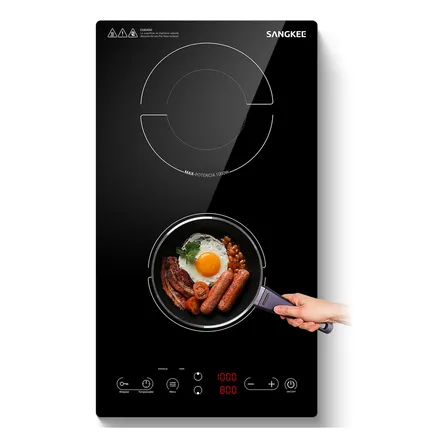 Sangkee Parrilla Inducción Empotrable, Estufa Inducción 2 Quemadores | Panel Táctil Lcd + 3h Temporizador | Potencia Y Temperatura Ajustable| | Bloqueo Infantil | Envío Gratis Negro/vertical