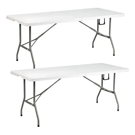Paquete 2 Mesas Plegables 1.80m Portafolio Plástico Exterior Blanco