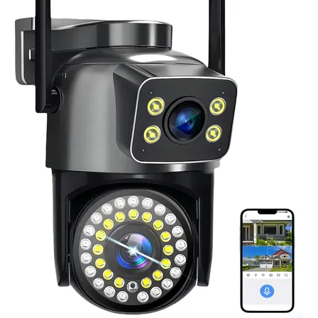 Cámaras De Seguridad Dheot Q6 Exterior Wifi Doble Lente Hd Foco 360° Visión Nocturna Alarma Color Negro