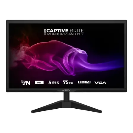 Monitor Plano 19.5  Tn Captive Brite Cb195 / Hd / 75hz-60hz / 5ms / Low-blue Light / 1xvga + 1xhdmi 1.4 / Vesa 75mm / Essential Negro
