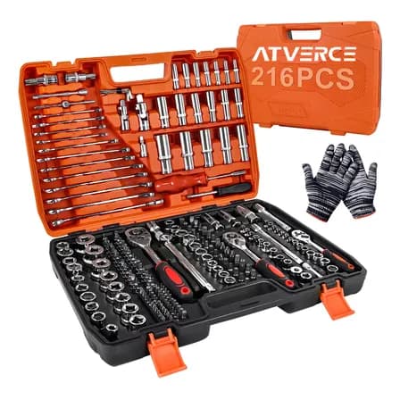 Juego Herramientas Mecánicas Atverce 216 Piezas Caja Transporte Naranja