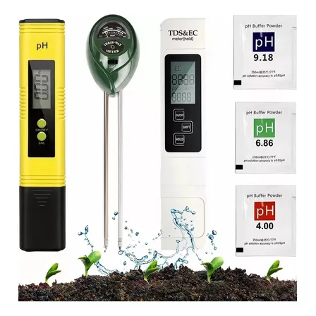 3 En 1 Set Medidor De Calidad Del Agua( Ph Tds Ec Medidores Humedad Suelo ) Medidor Ph, Medidor De Intensidad De Luz, Medidor De Agua Para Plantas, Medidor Digital De Agua De Alta Precisión Tester