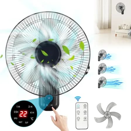 Ventilador De Pared Pantalla De Temperatura Con Control 16'',ventiladores 5 Aspas,3 Velocidades Silencioso Fácil Montaje 40.64 Cm