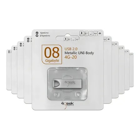 Kit 10 Memorias Usb 8gb 4geek Metálica 2.0 Compatibles Windows Plateadas Plateado Liso